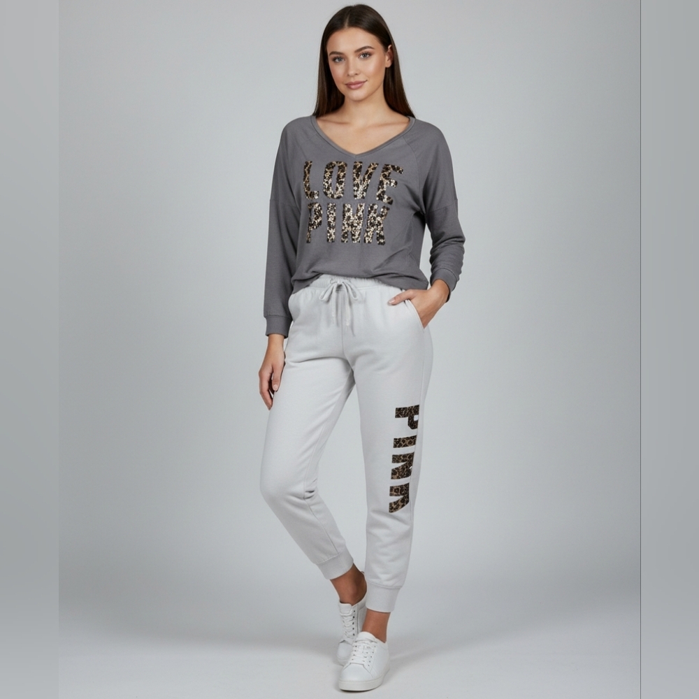 Victoria's Secret PINK Y2K Leopard Print Bling 2pc Top/Joggers Set Size S/M